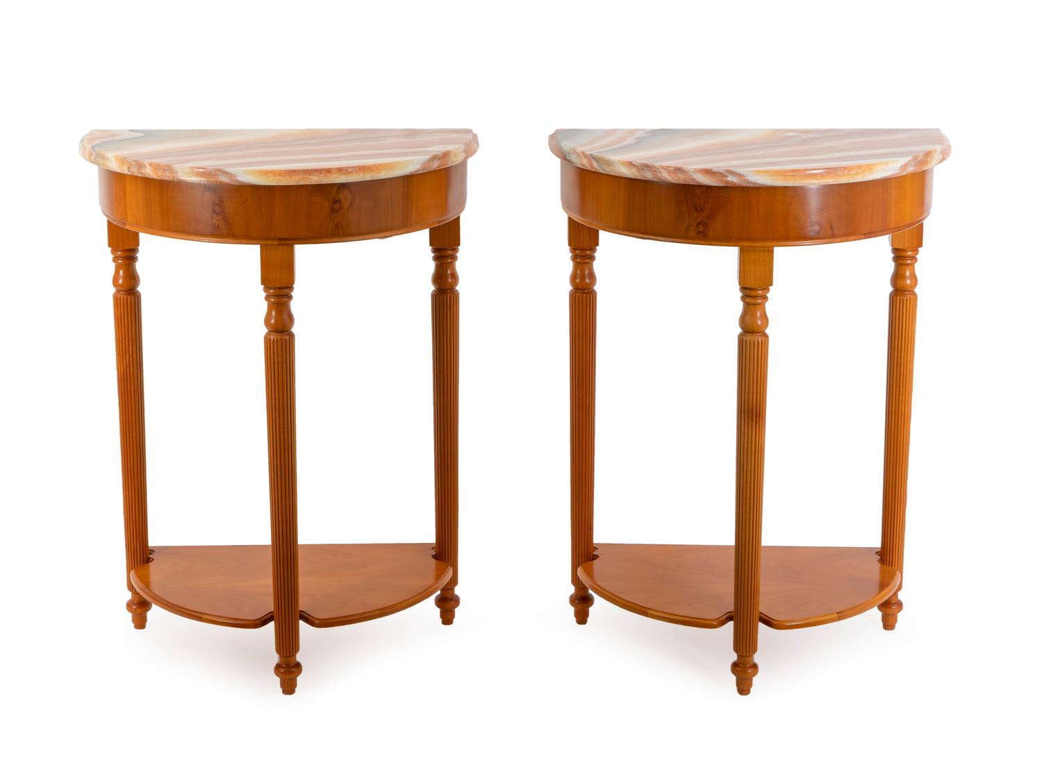 A Pair of Onyx and Walnut Console Tables — 20TH CENTURY