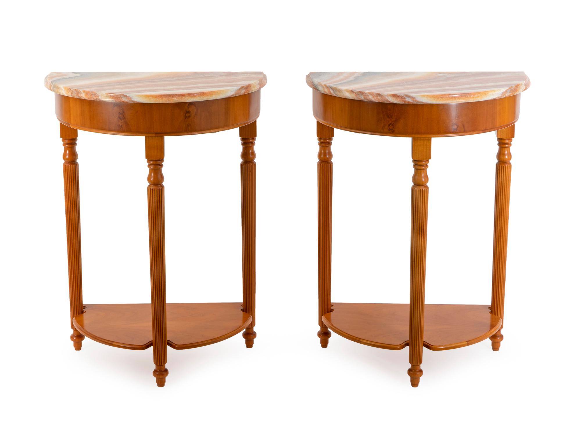 A Pair of Onyx and Walnut Console Tables — 20TH CENTURY