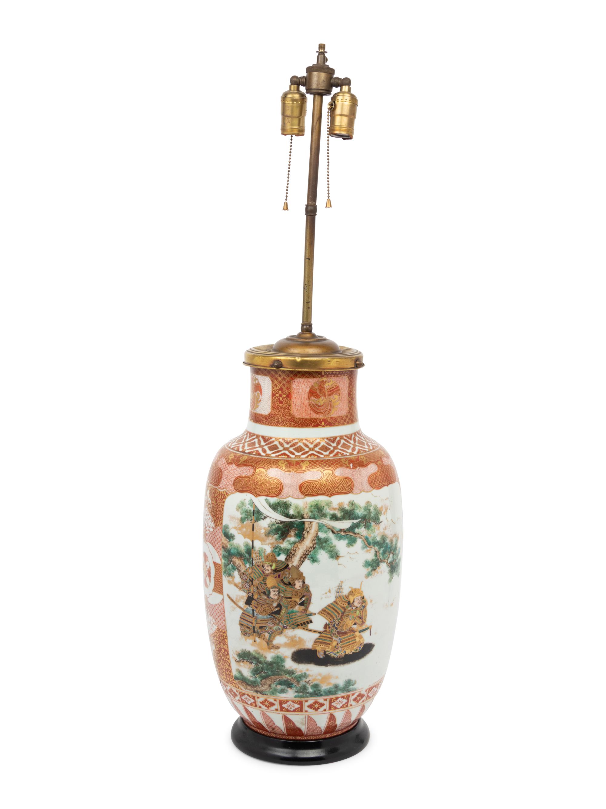 A Satsuma Porcelain Vase Mounted as a Lamp