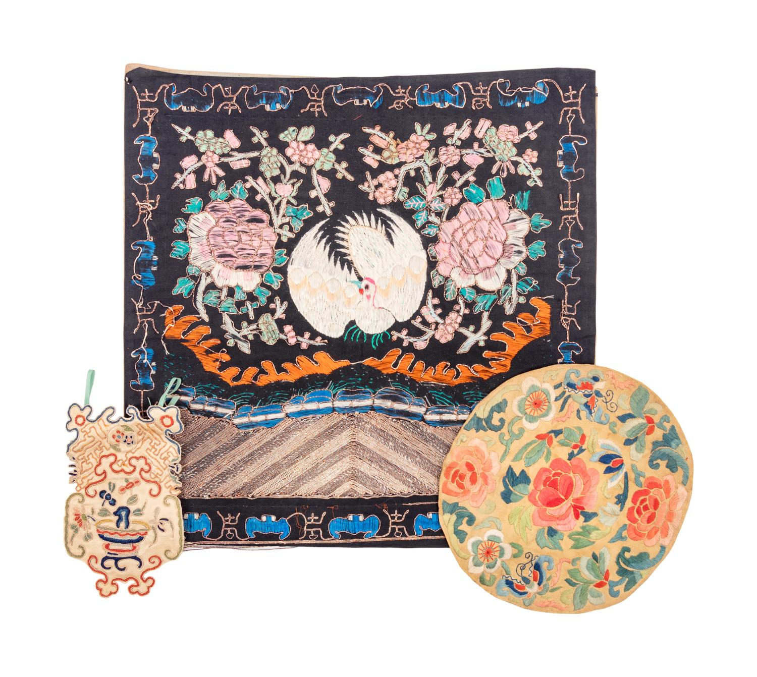 Three Chinese Silk Embroidered Articles