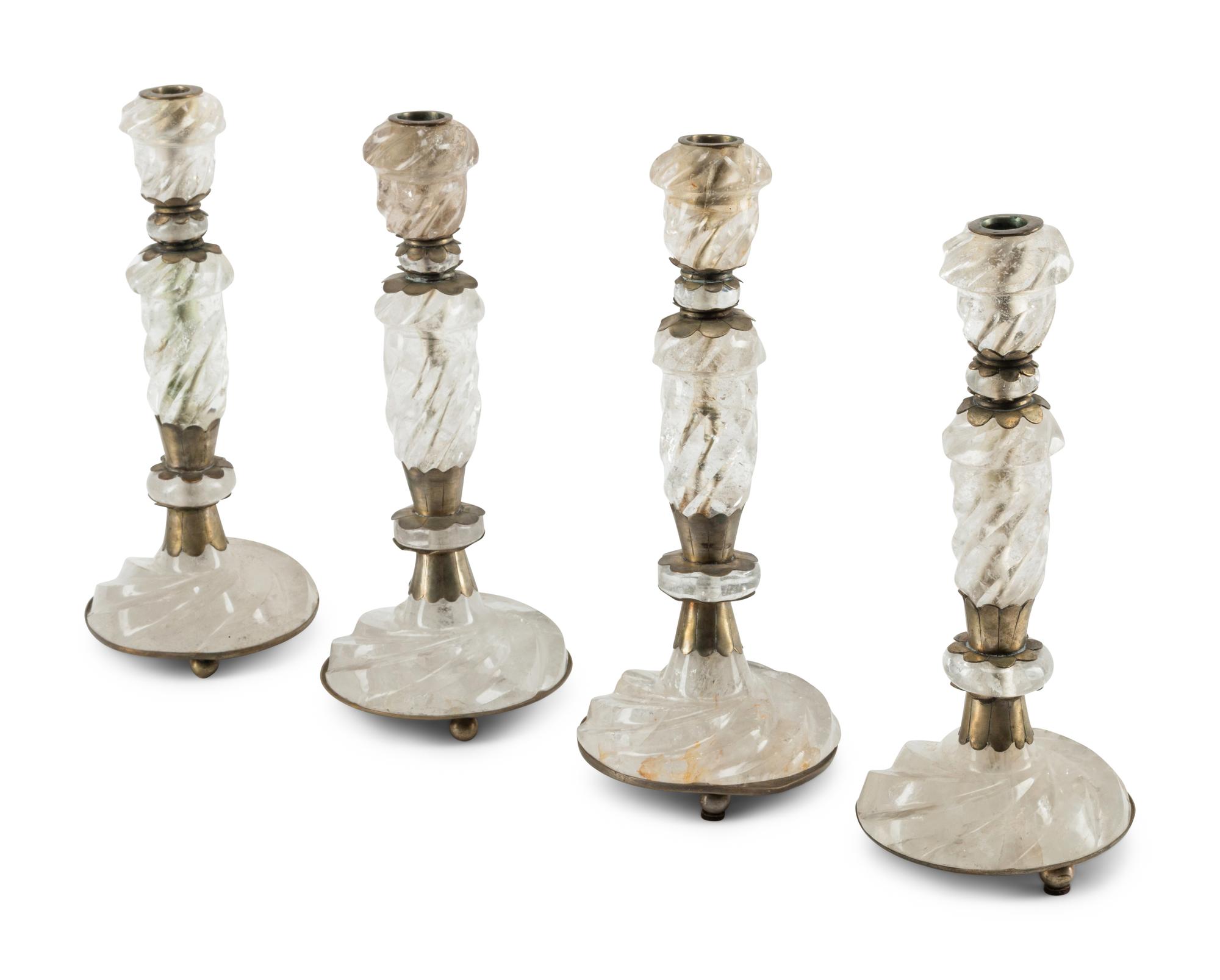 A Set of Four Rock Crystal Candlesticks