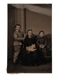 [EARLY PHOTOGRAPHY]. Tintypes of people with cats, incl. a charming portrait of 3 children and their feline friend by Hennigar of Lambertville, NJ.