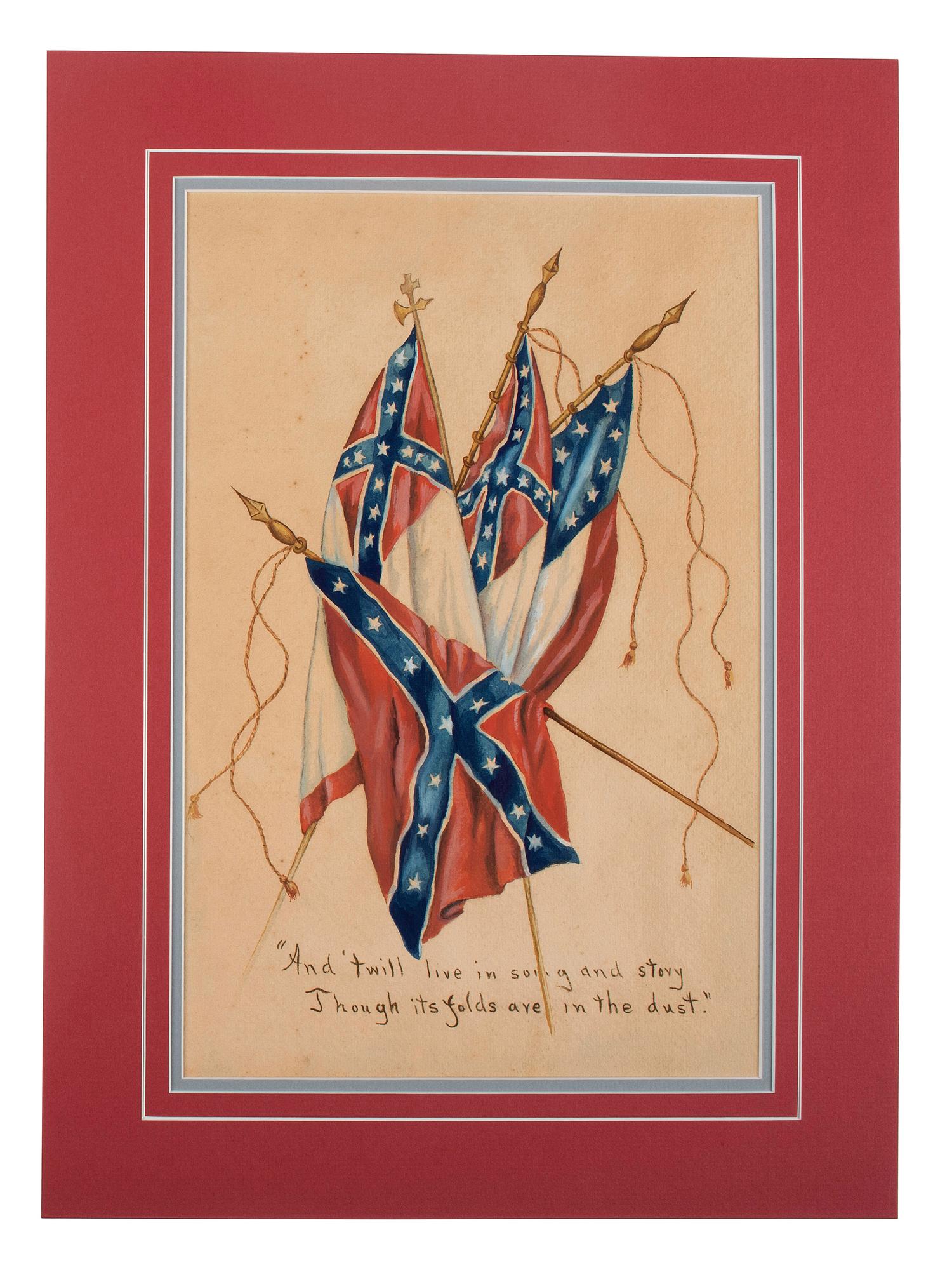 [CIVIL WAR - ARTWORK]. LEACH, Dixie W., artist. CSA flag memorial painting with print, ca 1910.
