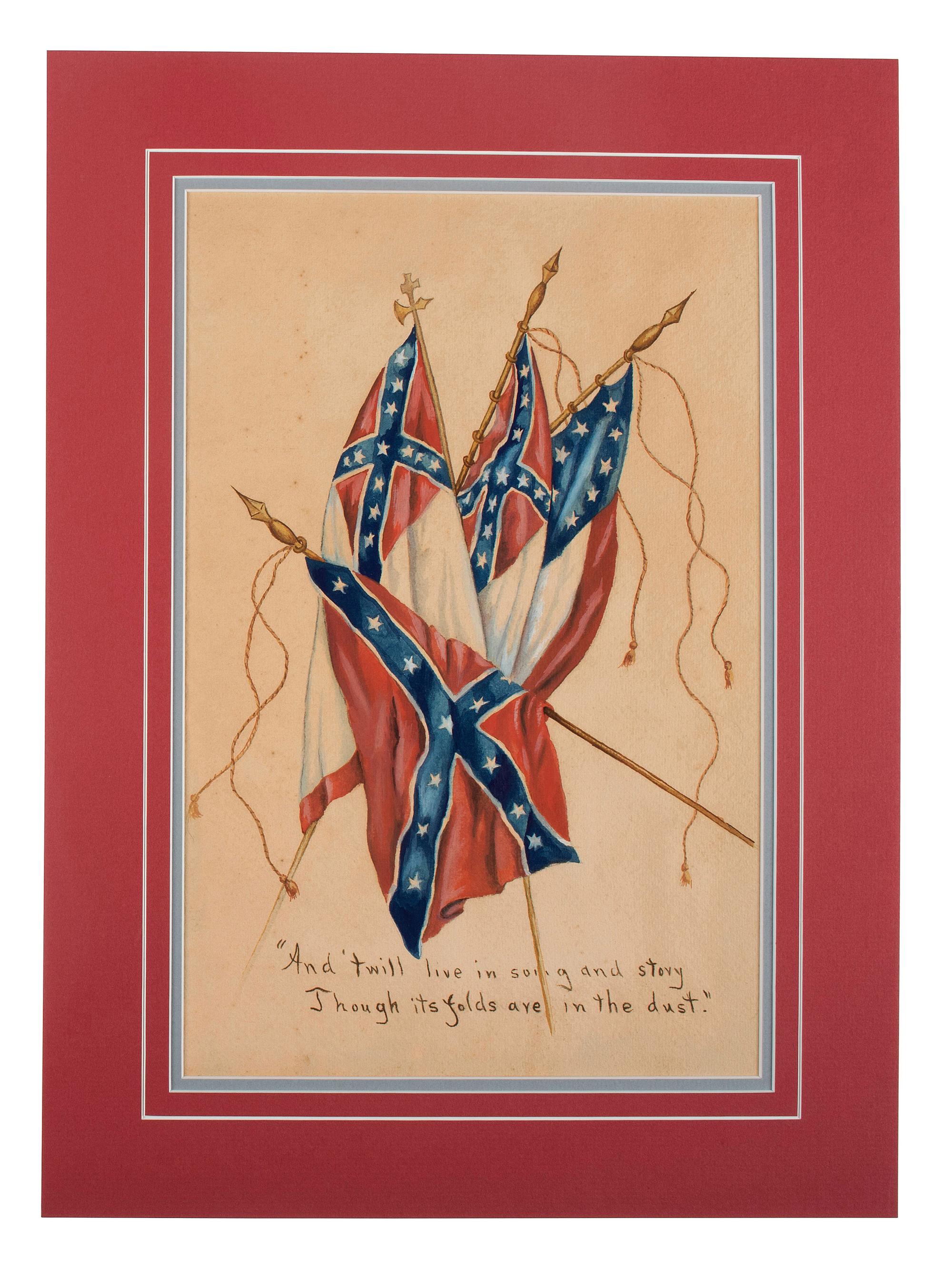 [CIVIL WAR - ARTWORK]. LEACH, Dixie W., artist. CSA flag memorial painting with print, ca 1910.