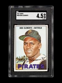 A Group of Six 1967 Topps Hall of Fame Baseball Cards Including Willie Mays Hank Aaron and Roberto Clemente