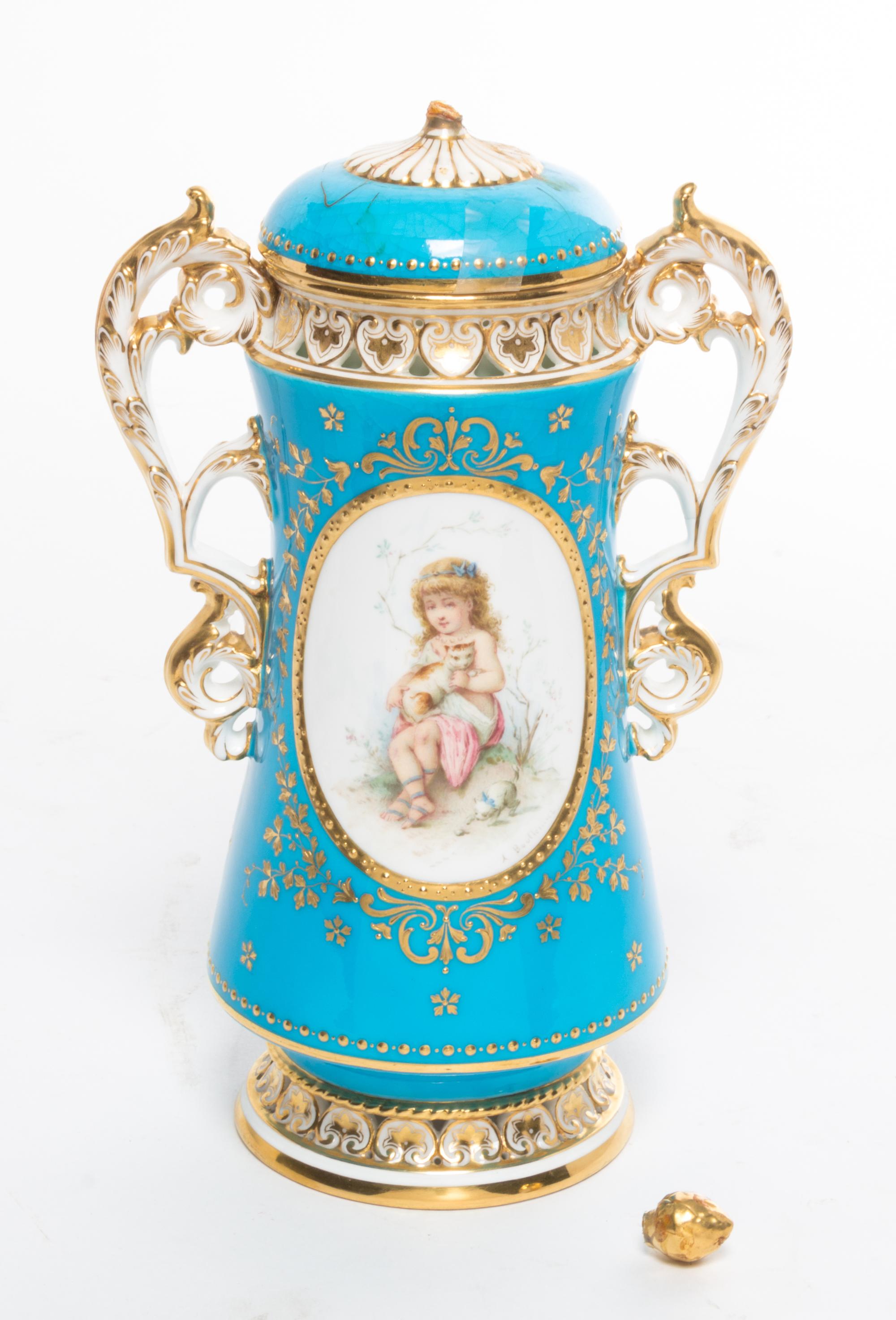 A Minton Porcelain Covered Vase Height 9 inches. — 19TH CENTURY
