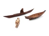 Miniature Haida Canoe and Inuit Kayak