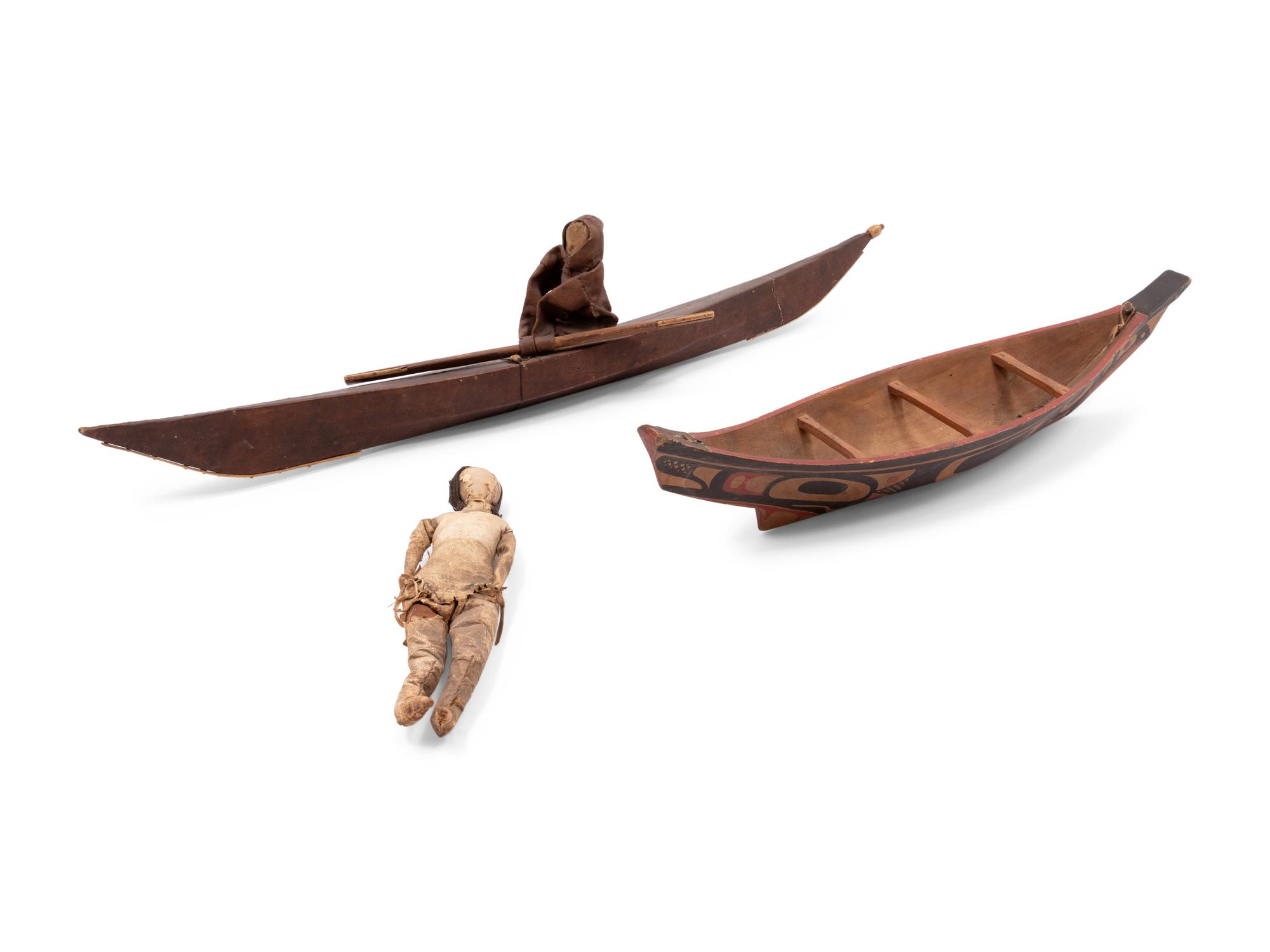 Miniature Haida Canoe and Inuit Kayak