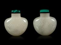 A Pair of White Jade Purse-Form Snuff Bottles