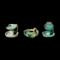 Three Persian Glazed Ceramic Oil Lamps
