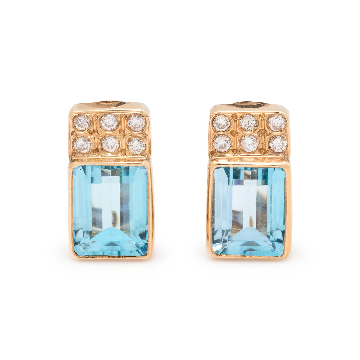 BLUE TOPAZ AND DIAMOND EARCLIPS
