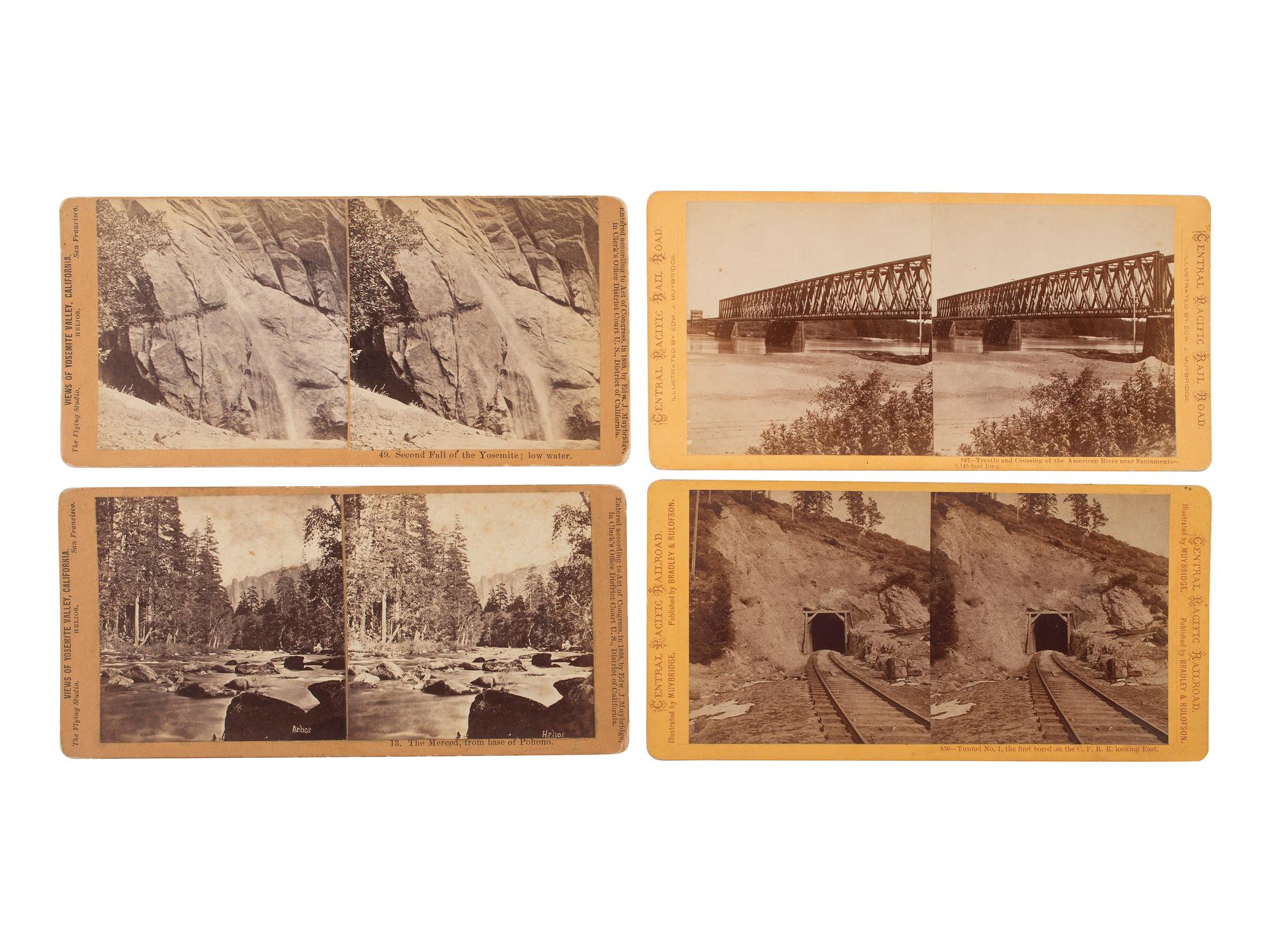 [WESTERN AMERICANA]. MUYBRIDGE, Eadweard (1830-1904), photographer. A group of 9 stereoviews of railroad and landscape views. San Francisco, CA: Bradley & Rulofson.