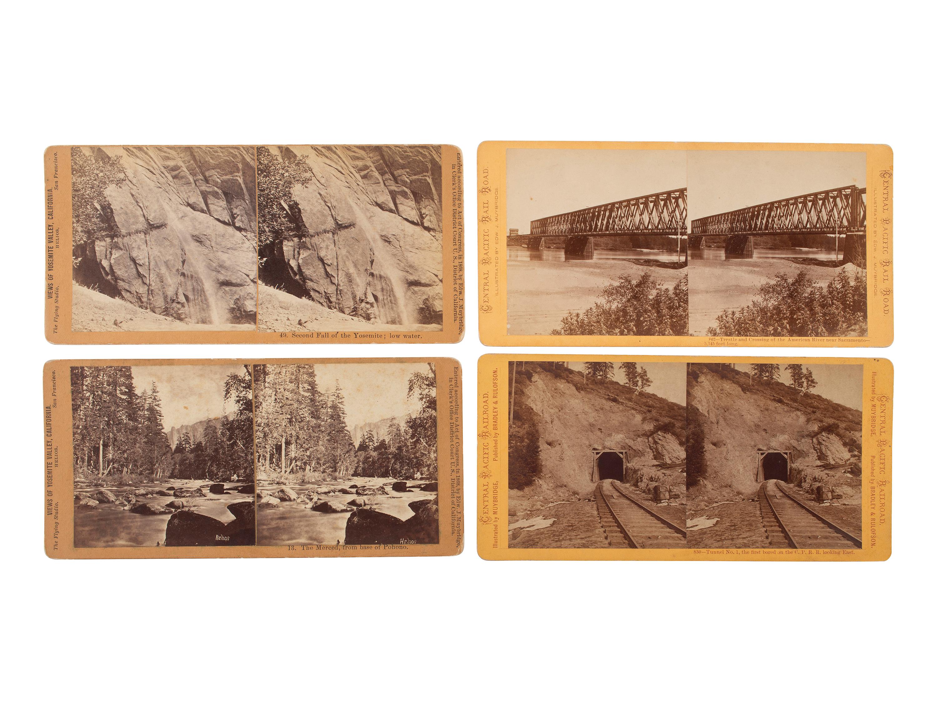 [WESTERN AMERICANA]. MUYBRIDGE, Eadweard (1830-1904), photographer. A group of 9 stereoviews of railroad and landscape views. San Francisco, CA: Bradley & Rulofson.