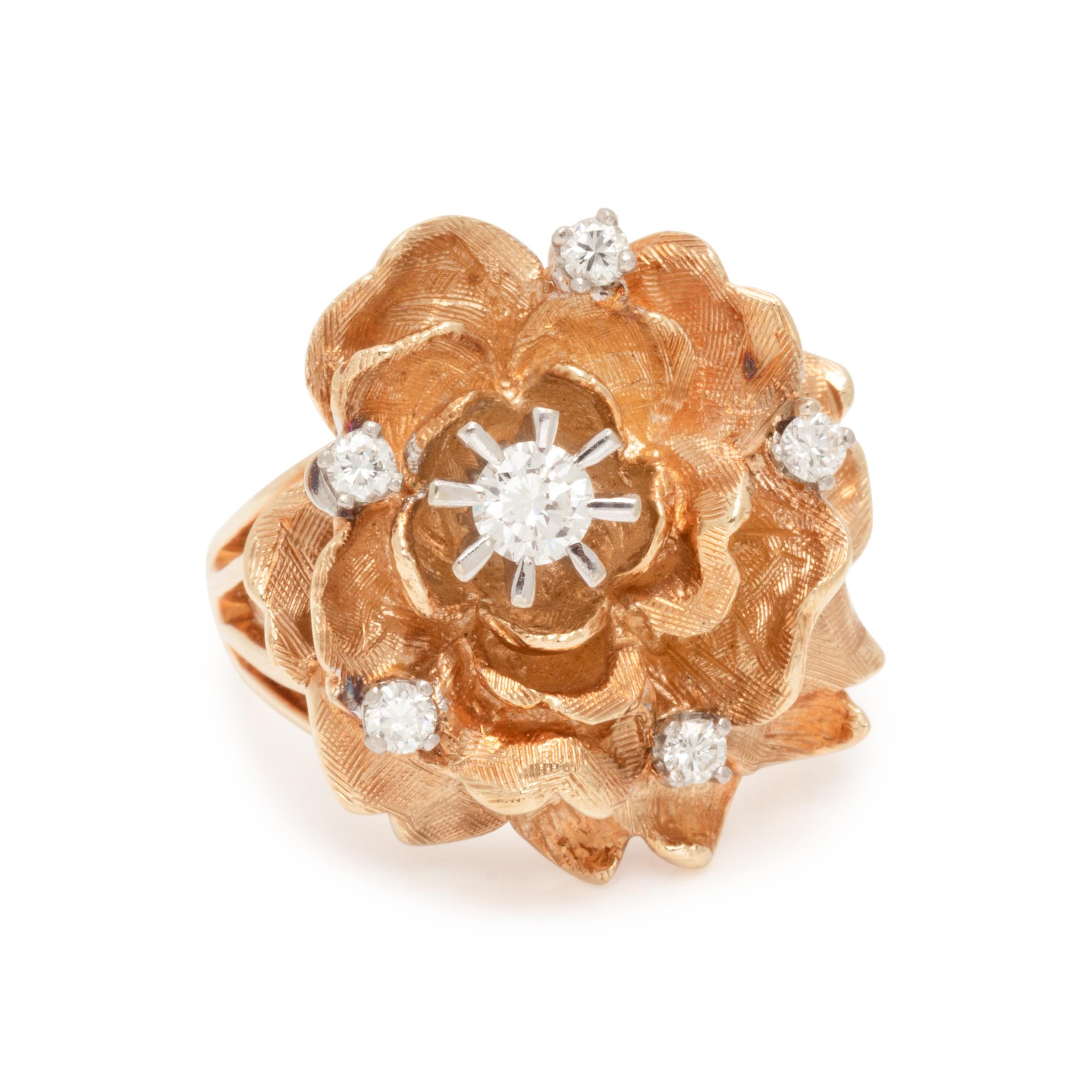YELLOW GOLD AND DIAMOND FLOWER RING
