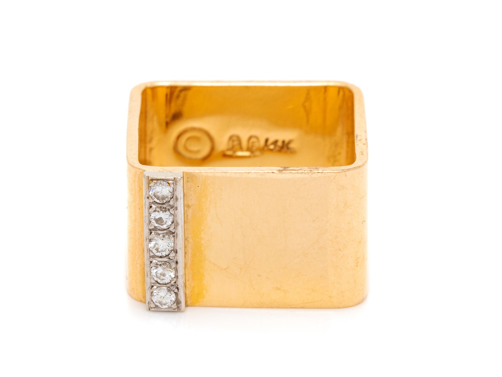 A 14 Karat Yellow Gold and Diamond Ring,