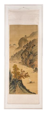An Ink and Color Painting on Silk Scroll 69 X 21 1/2 inches (image).