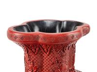 A Pair of Chinese Export Carved Red Lacquer Vases