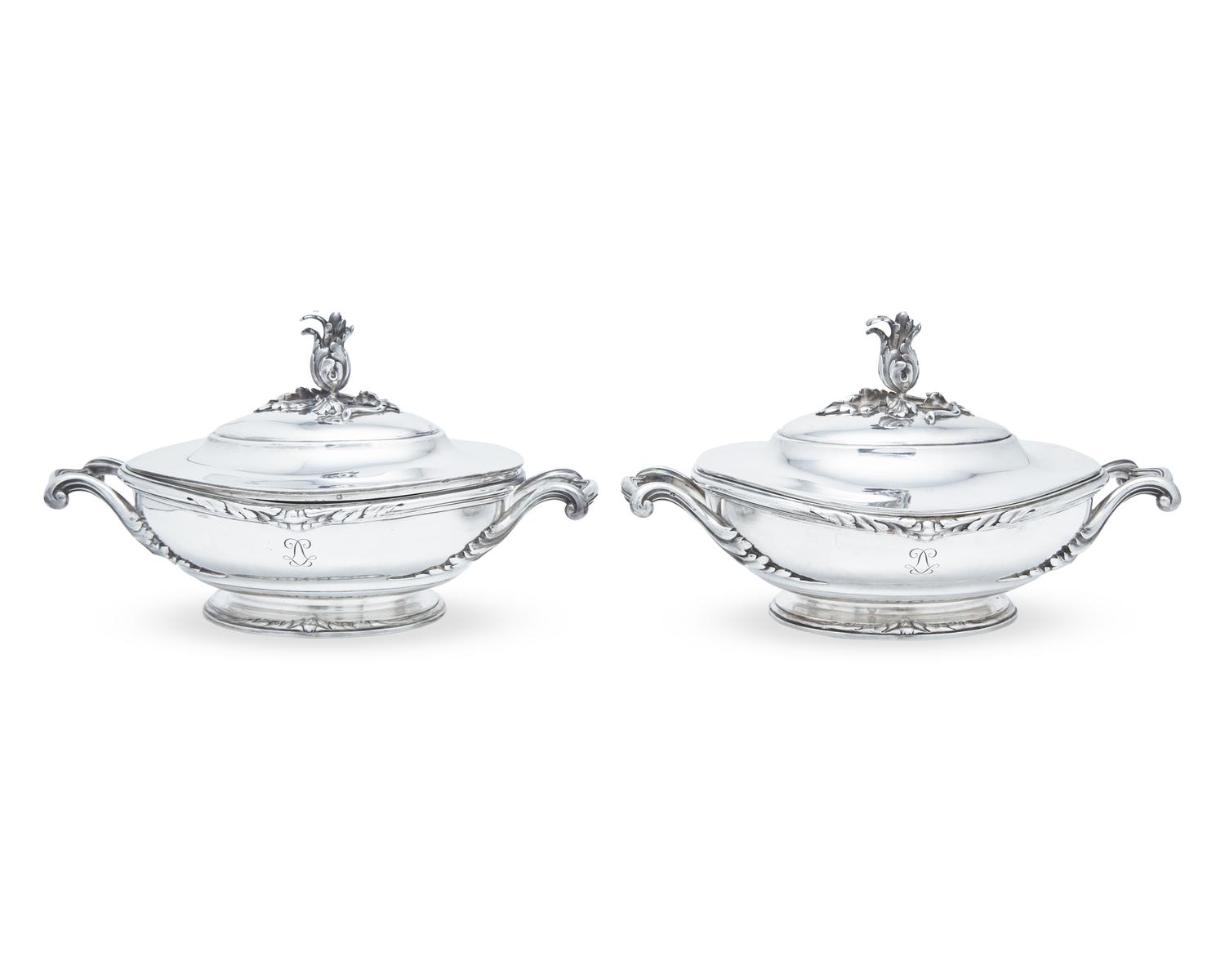 A Pair of French Silver Covered Tureens