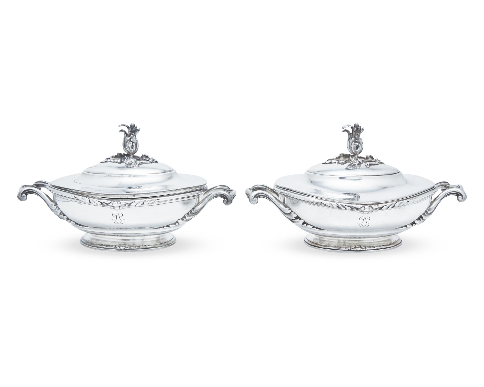 A Pair of French Silver Covered Tureens