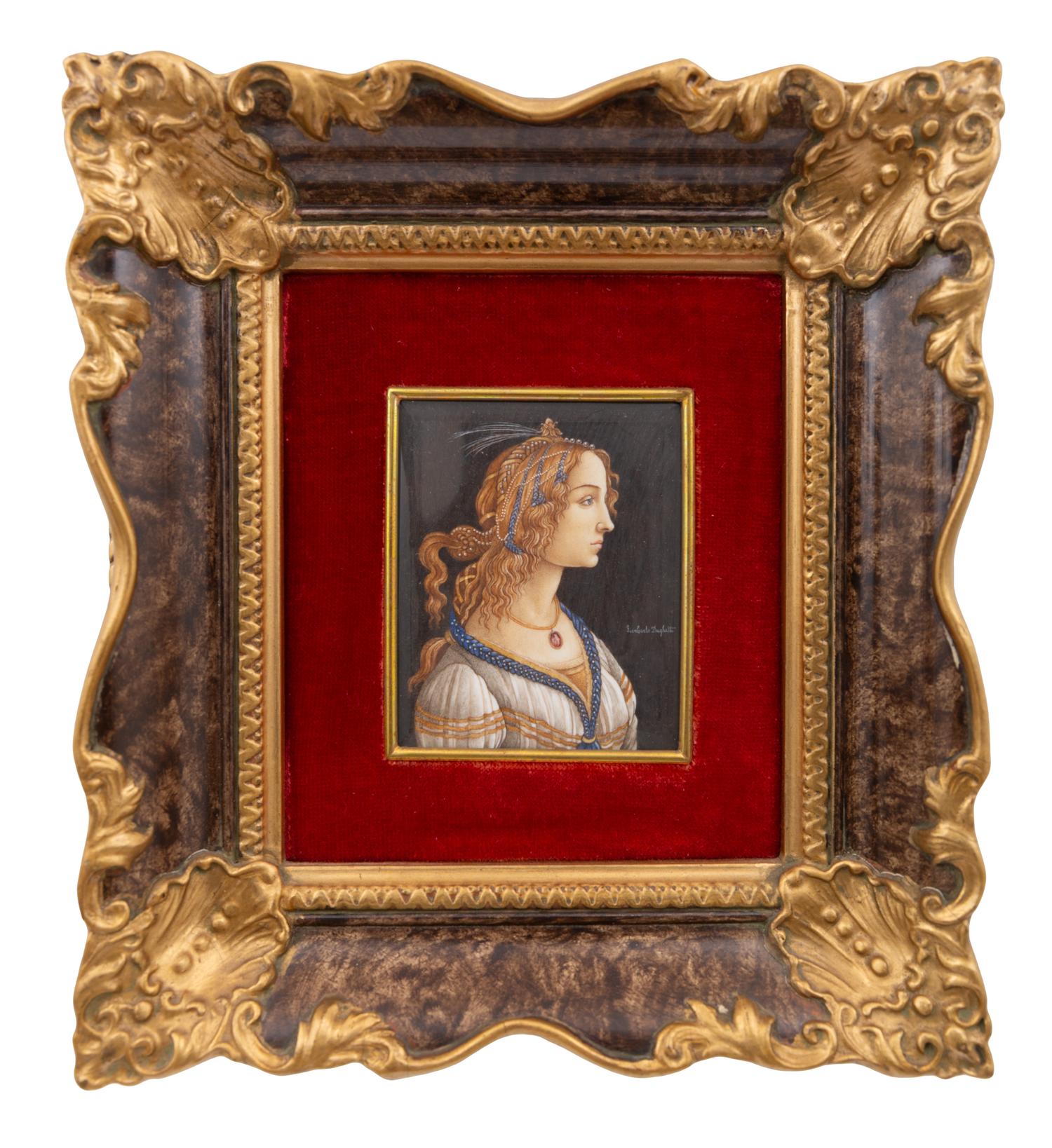 A Collection of Nine Framed Italian Miniature Portraits