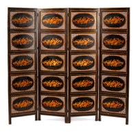 An English Painted and Reticulated Four-Panel Screen