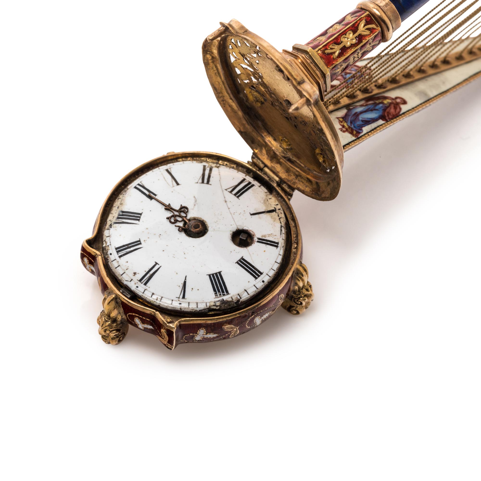YELLOW GOLD, ENAMEL AND LAPIS LAZULI HARP WATCH