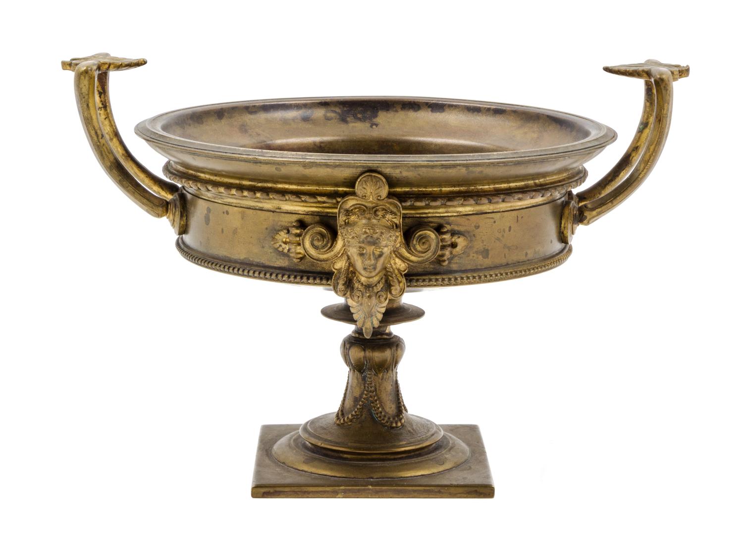 A Continental Gilt Decorated Cast Metal Tazza Height 6 1/2 x width 10 inches.