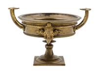 A Continental Gilt Decorated Cast Metal Tazza Height 6 1/2 x width 10 inches.