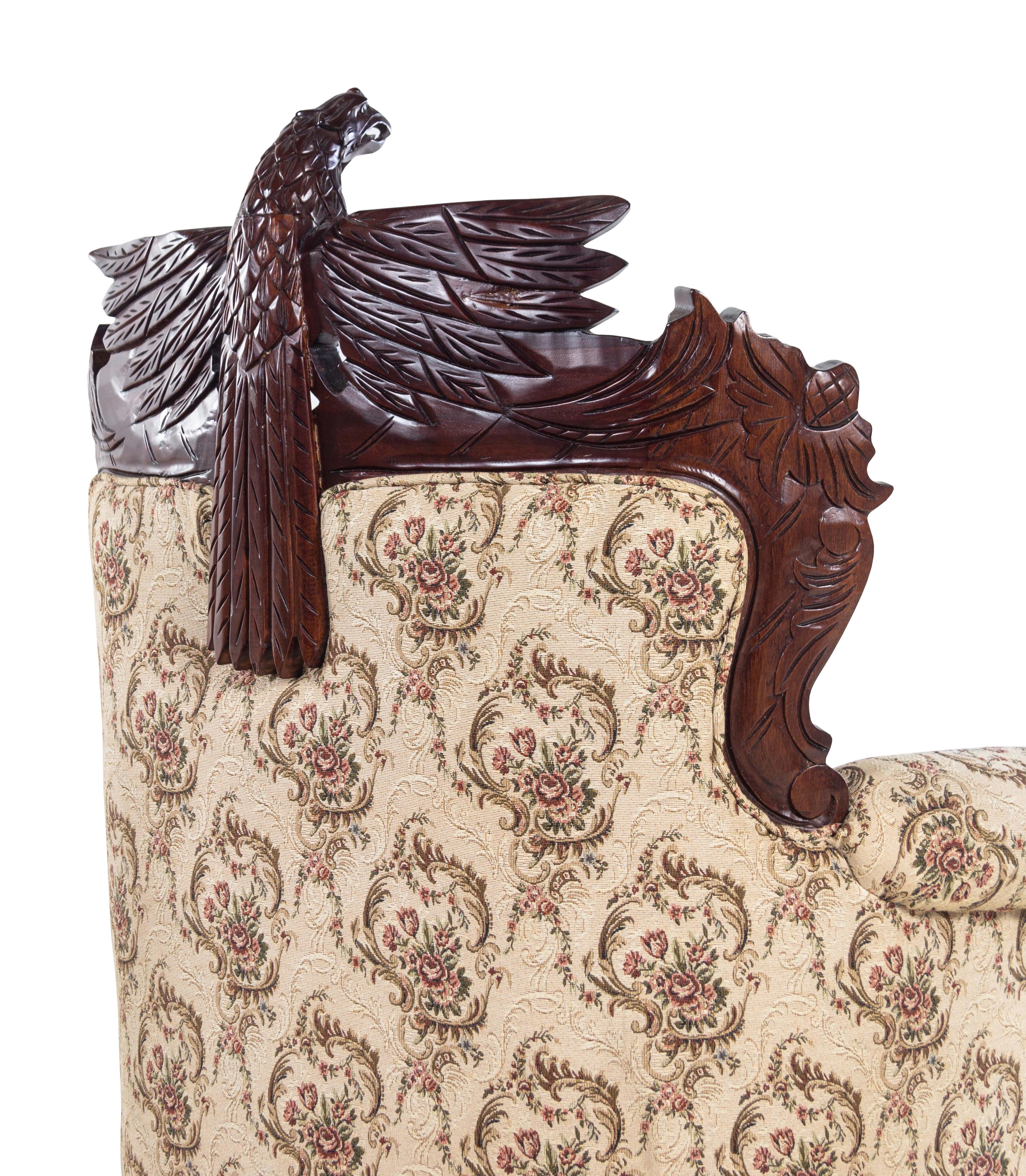 A Pair of Anglo-Colonial Style Carved Mahogany Armchairs