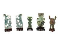 Five Chinese Spinach Jade and Hardstone Vessels