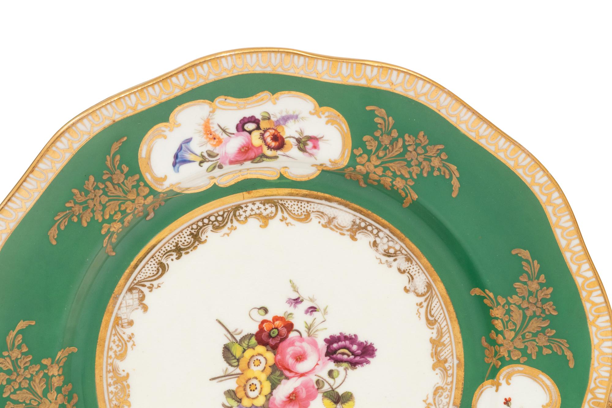 A Coalport Green-Ground Floral Porcelain Dessert Service