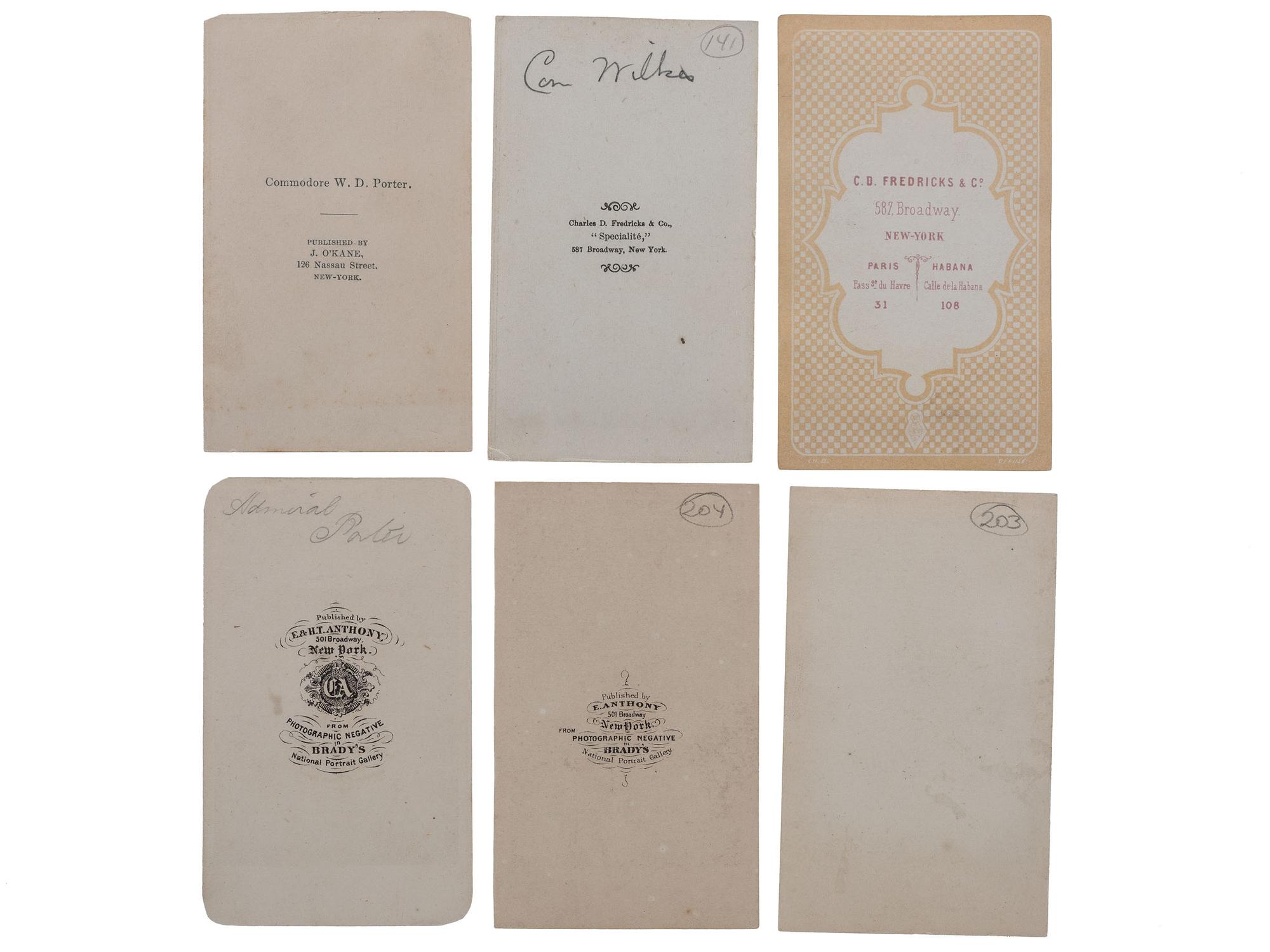 [CIVIL WAR]. A group of 6 CDVs of US Navy flag officers, comprising: