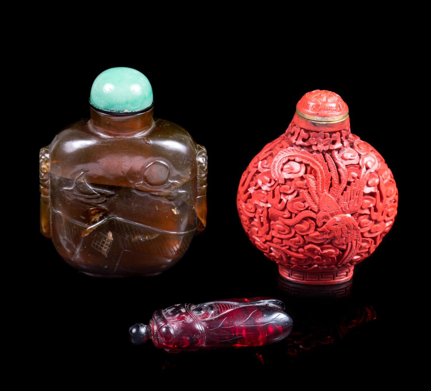 Three Chinese Snuff Bottles Height of tallest 3 1/2 inches. — 20TH CENTURY