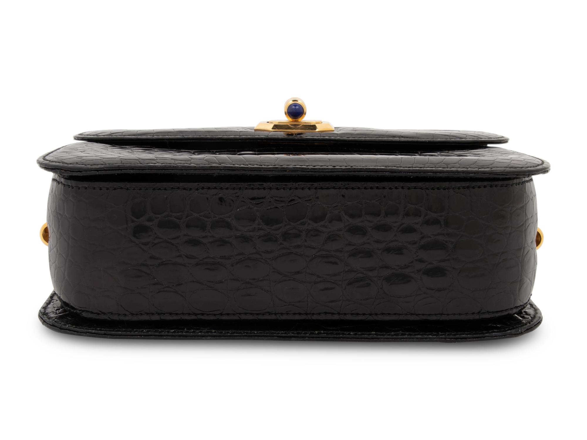 Gucci Black Crocodile Flap Bag with Gold-tone Chain, 1970-80s