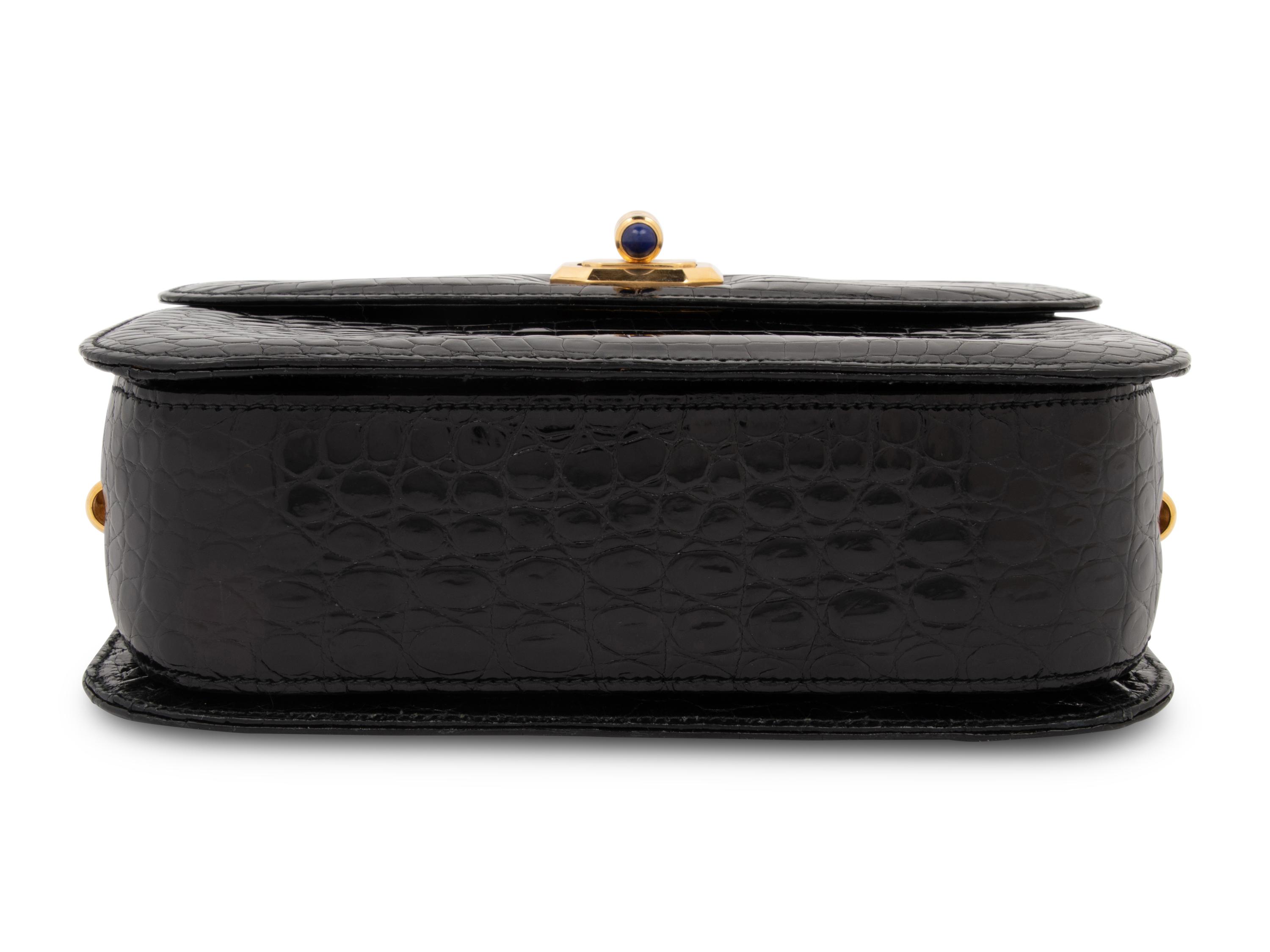 Gucci Black Crocodile Flap Bag with Gold-tone Chain, 1970-80s