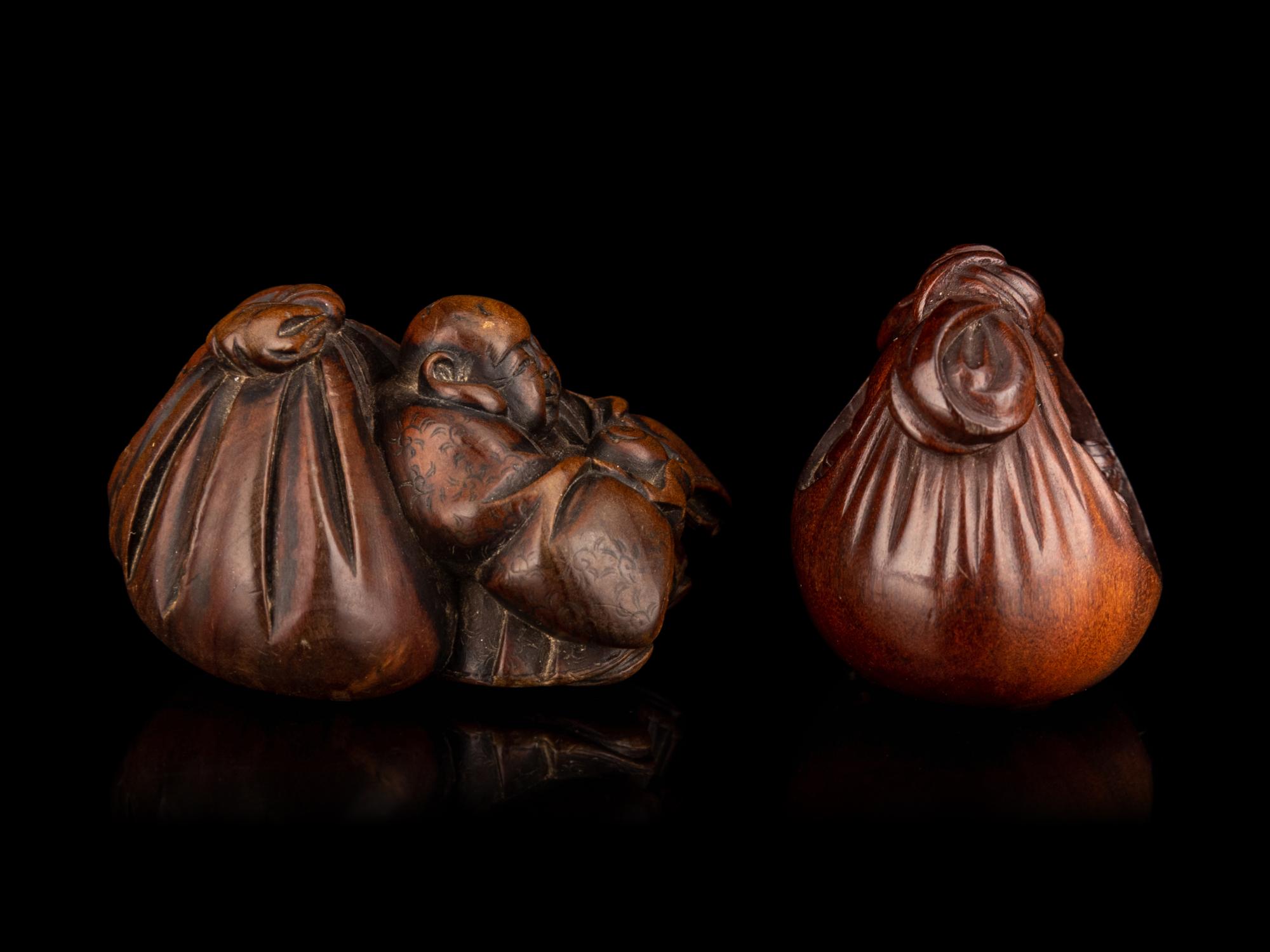 Two Japanese Carved Boxwood Netsuke