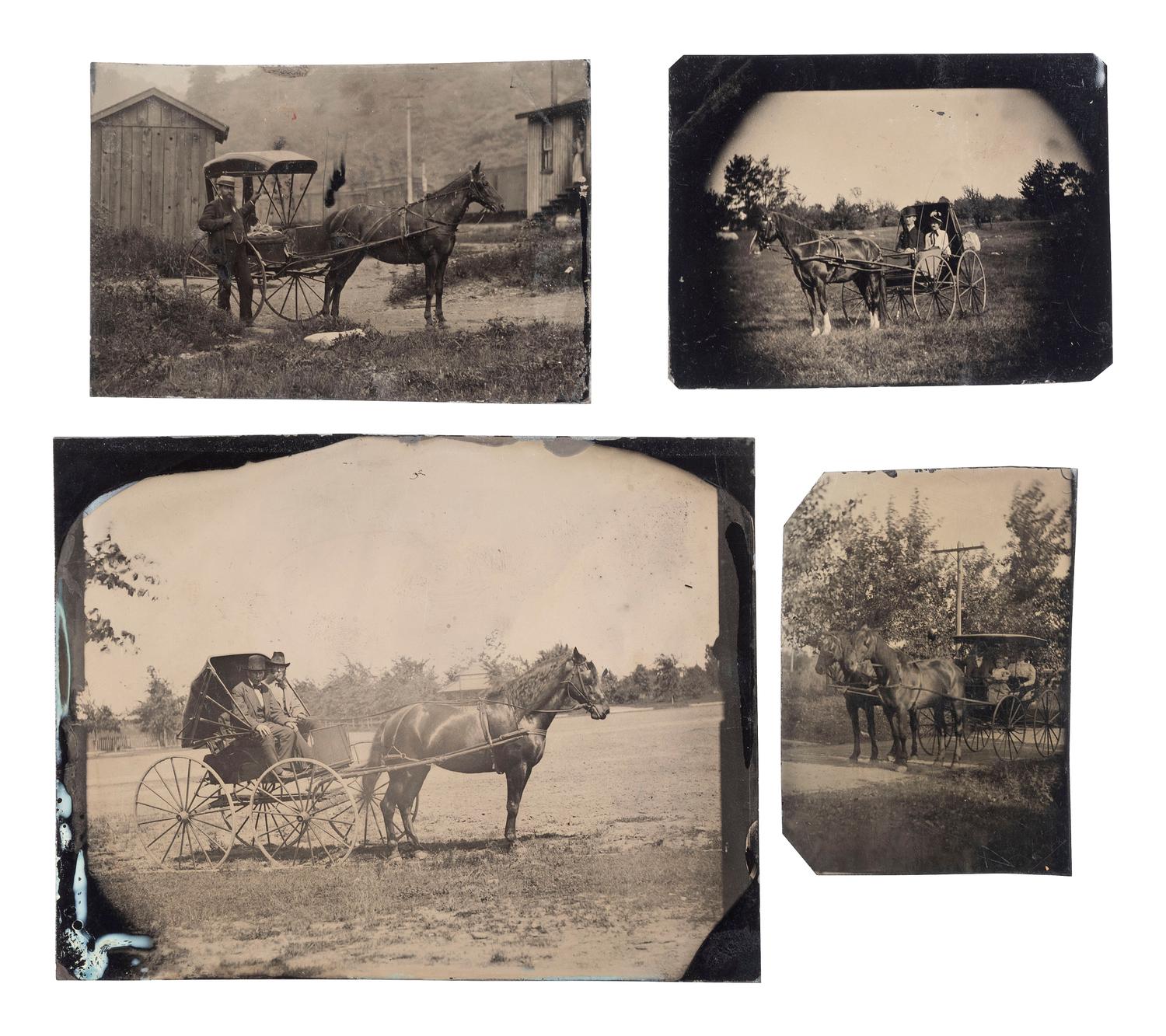 [EARLY PHOTOGRAPHY]. 8 tintypes featuring subjects with different modes of transportation.