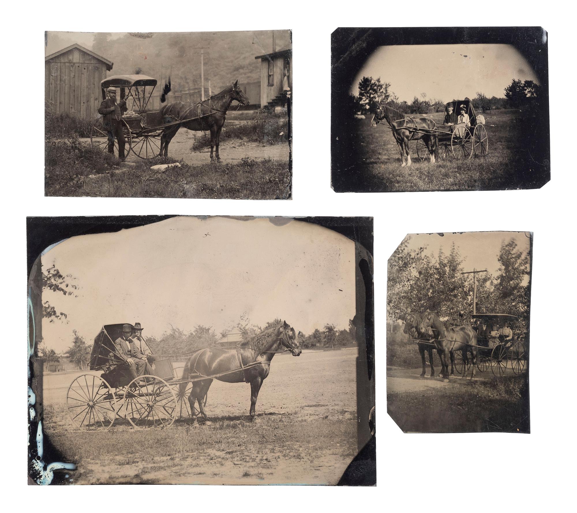 [EARLY PHOTOGRAPHY]. 8 tintypes featuring subjects with different modes of transportation.
