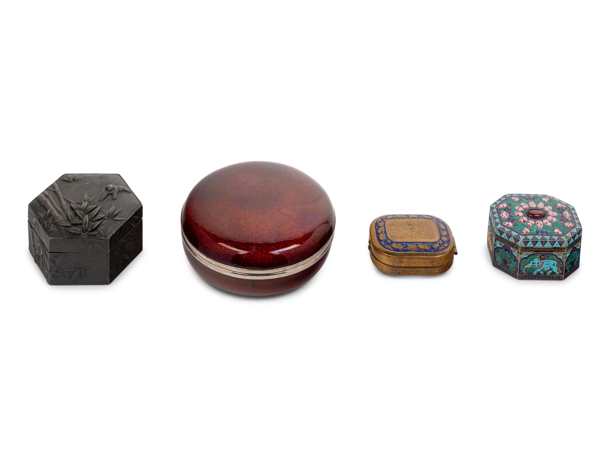 Four Chinese and Japanese Metal Covered Boxes