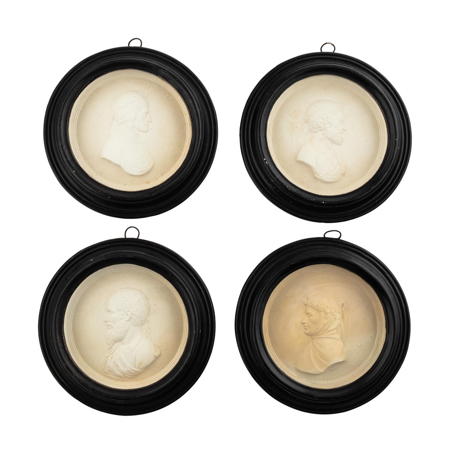 A Set of Four Grand Tour Plaster Portrait Medallions of Italian Poets