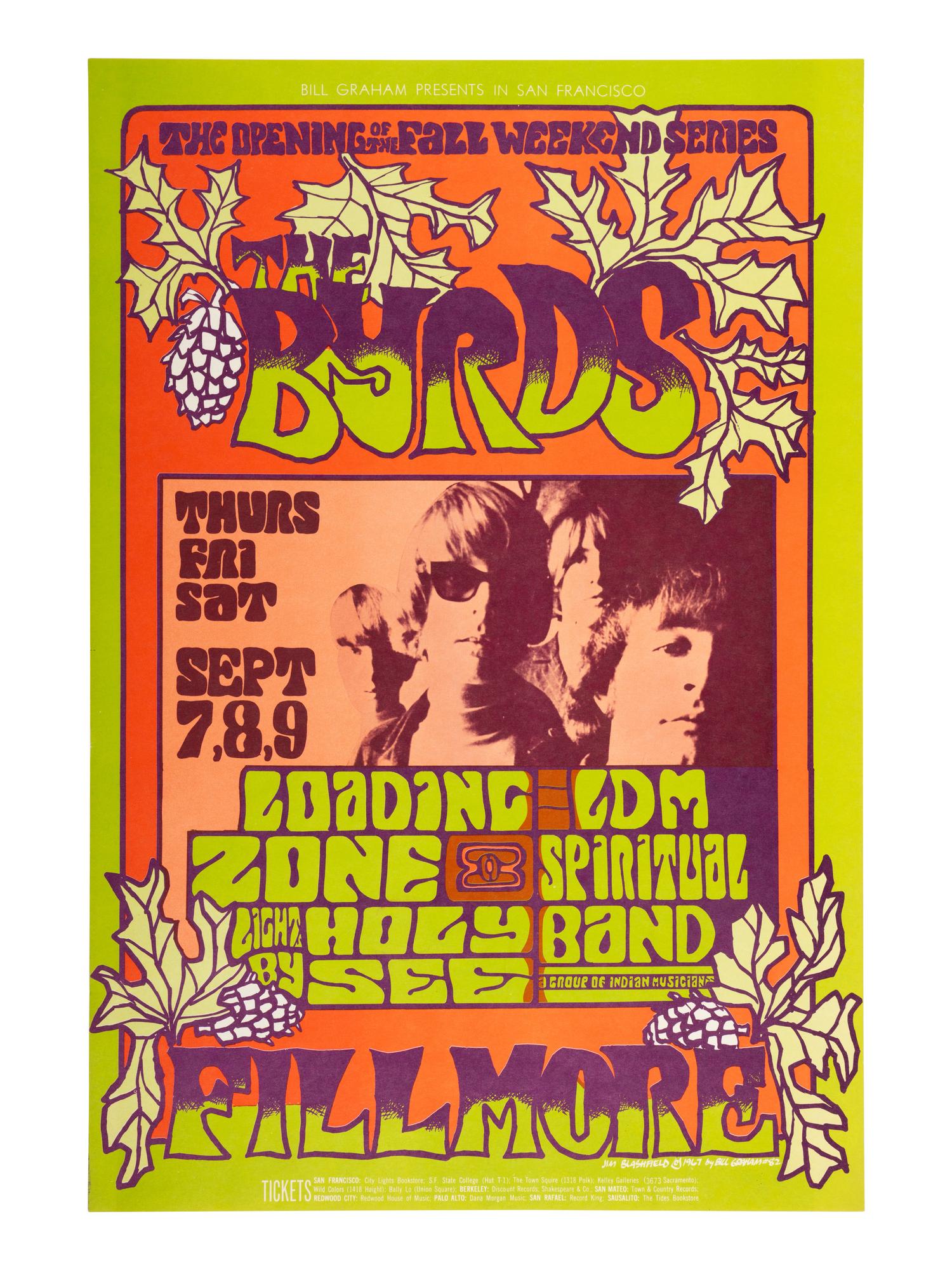 [MUSIC]. 2 Fillmore Auditorium posters promoting The Byrds and Them with the Sons of Champlin.