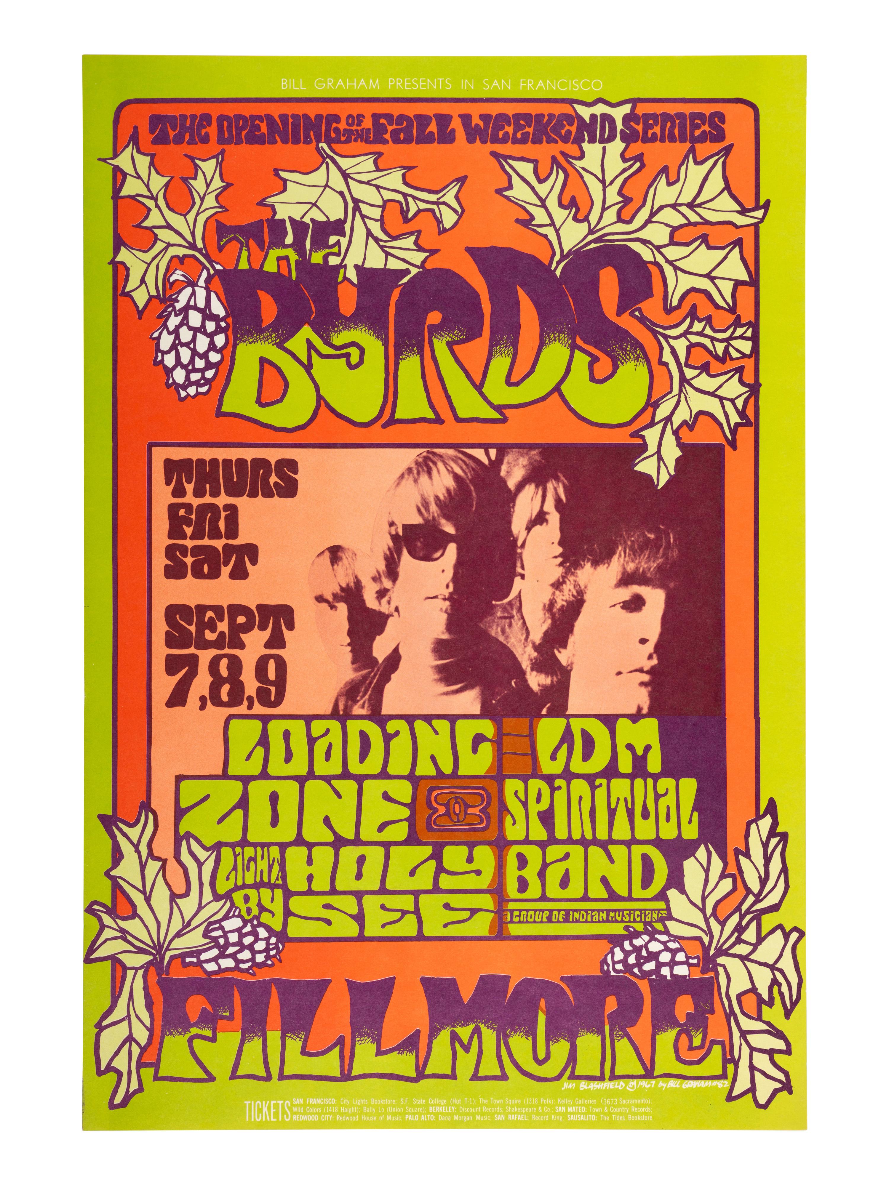 [MUSIC]. 2 Fillmore Auditorium posters promoting The Byrds and Them with the Sons of Champlin.