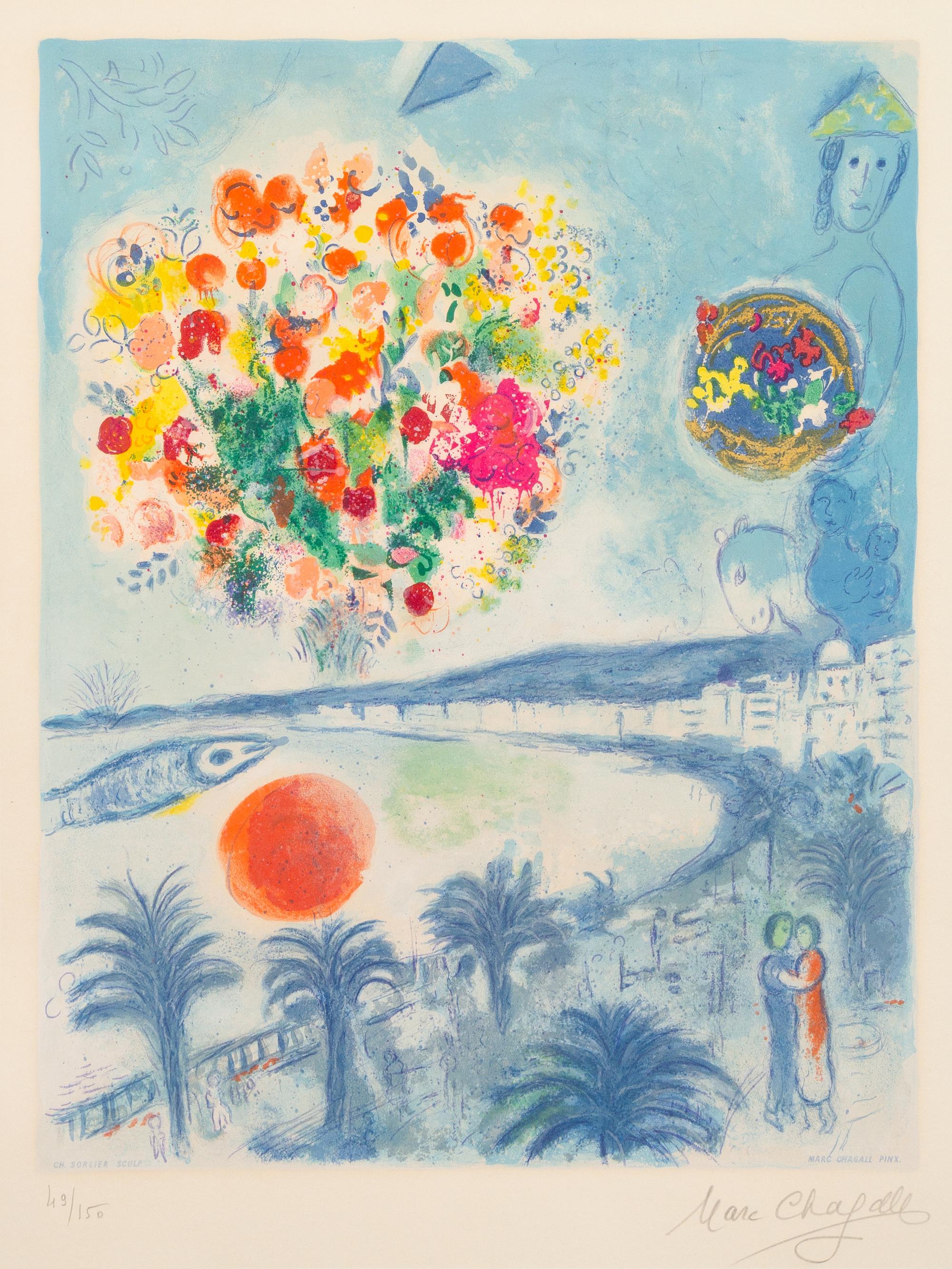 After Marc Chagall, (French/Russian, 1887-1985), Soleil Couchant (from Nice et la Côte d'Azur by Charles Sorlier), 1967