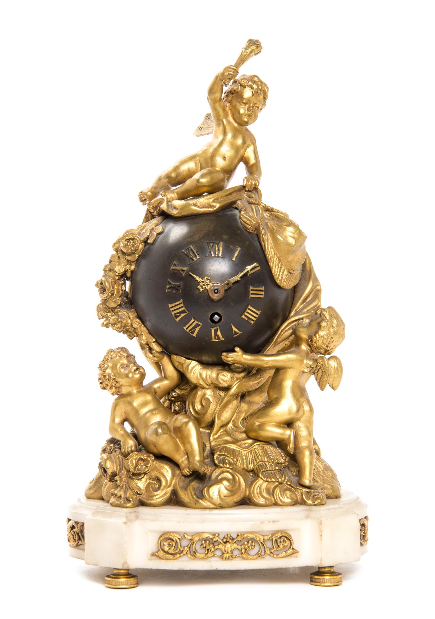 A Louis XVI Style Gilt Bronze and Marble Desk Clock, Height 11 1/2 inches.