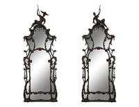 A Pair of Chinese Chippendale Style Black Painted Pier Mirrors — 20th Century