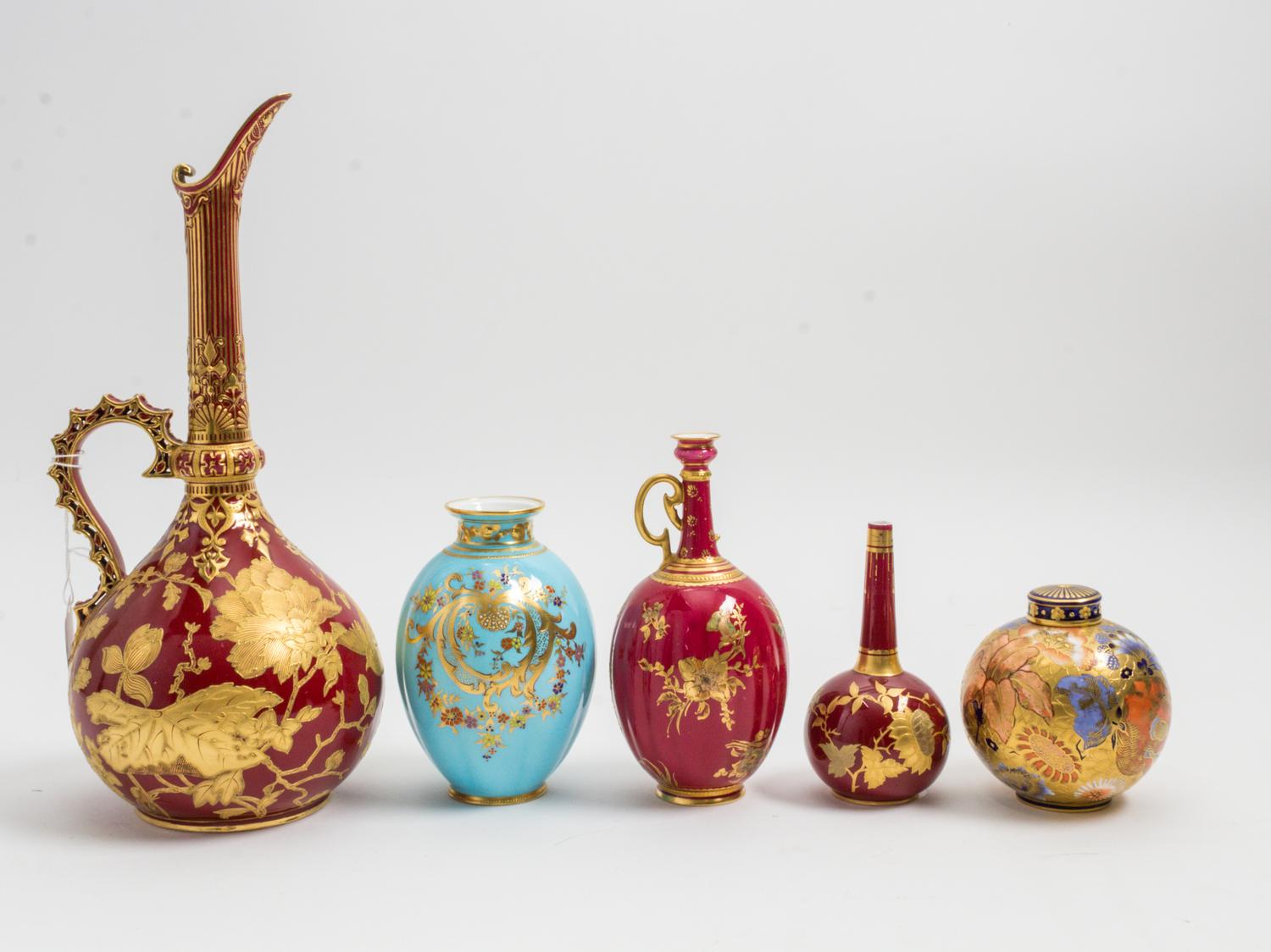Five Royal Crown Derby Porcelain Articles Height of tallest 12 1/2 inches. — 19TH/20TH CENTURY