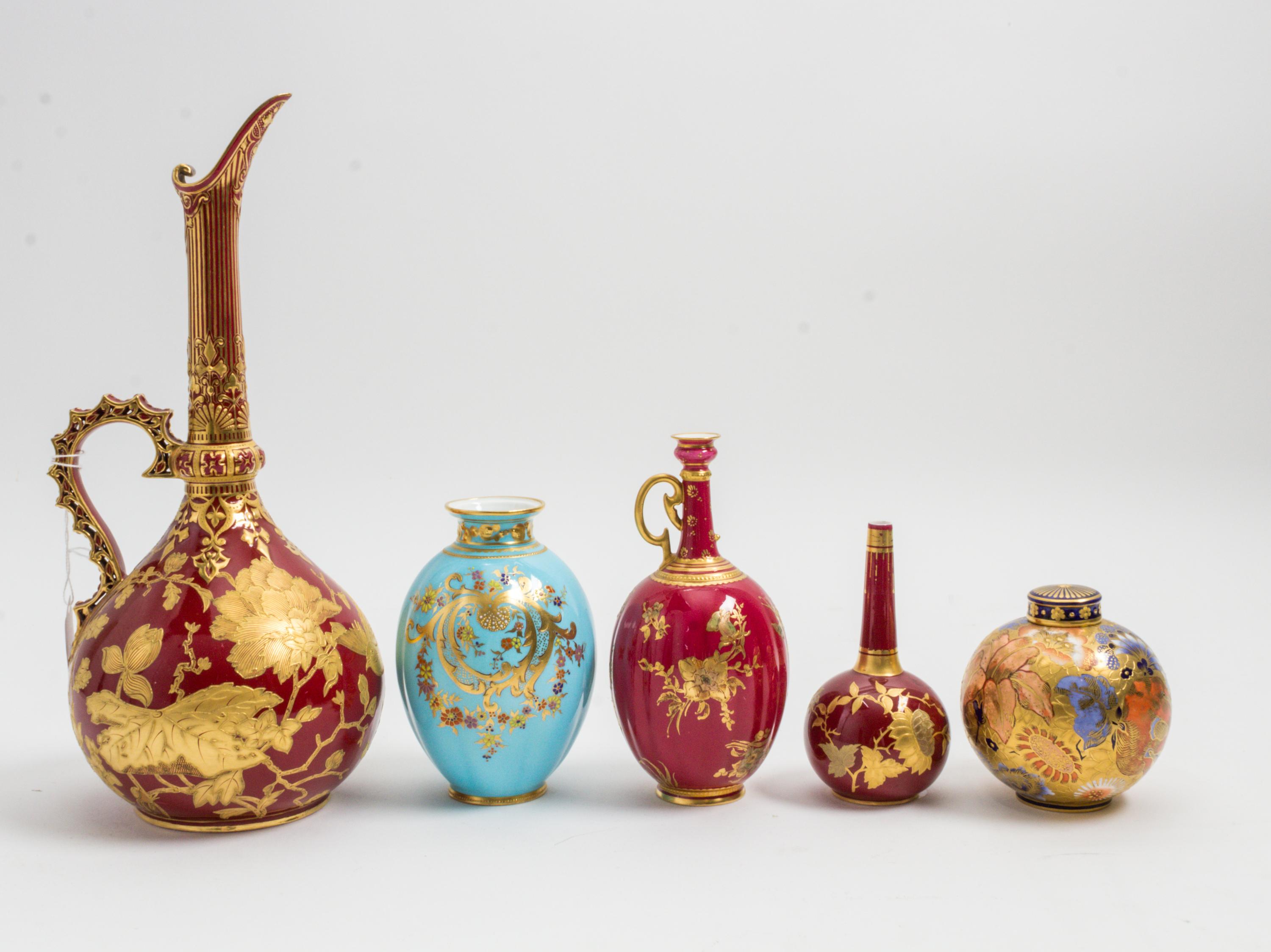 Five Royal Crown Derby Porcelain Articles Height of tallest 12 1/2 inches. — 19TH/20TH CENTURY