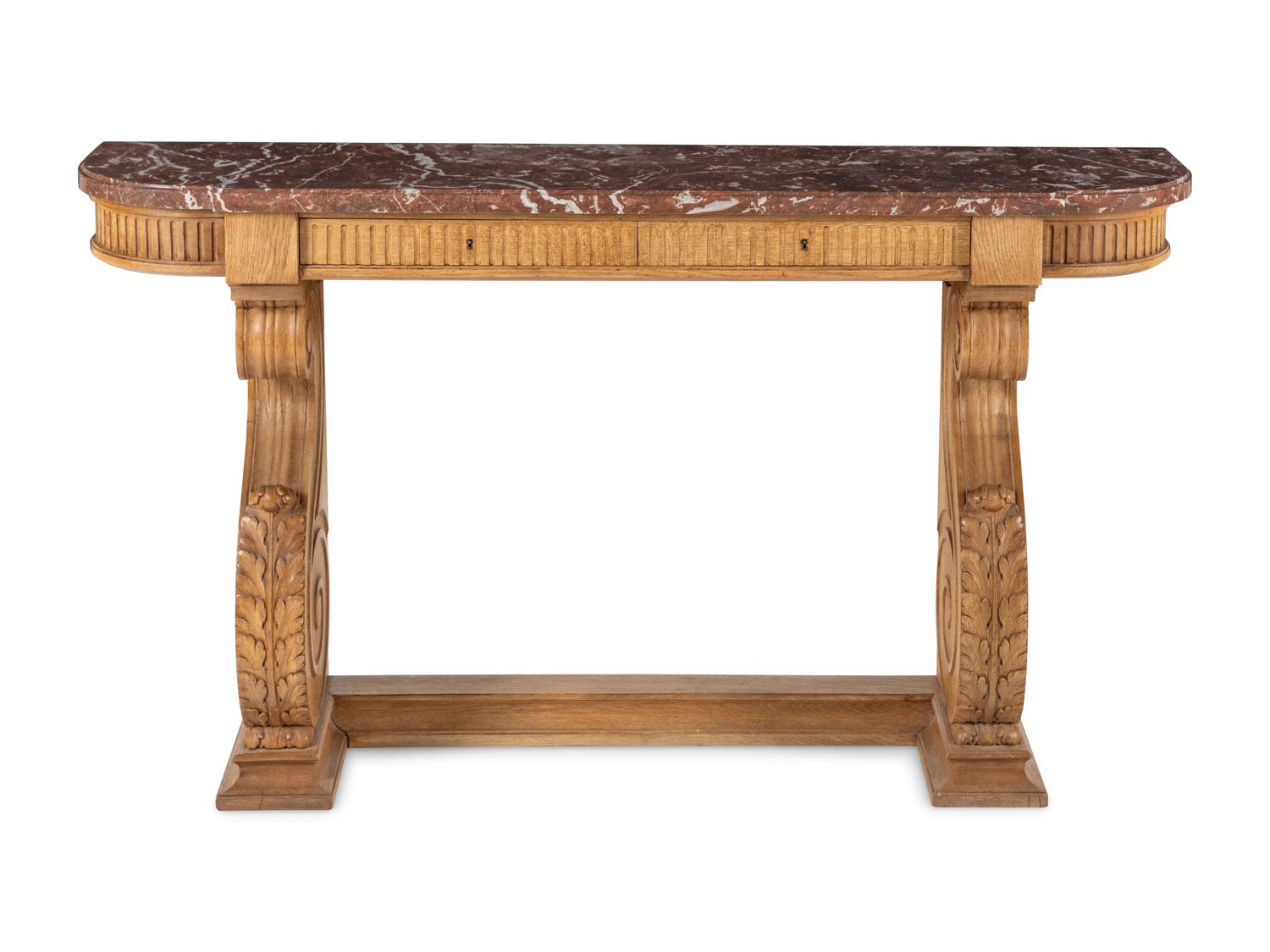 A French Carved Oak Marble-Top Console Table