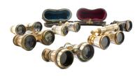 A Collection of Six Mother-of-Pearl Veneered Opera Glasses Width of widest 4 1/4 inches. — 19TH CENTURY AND LATER