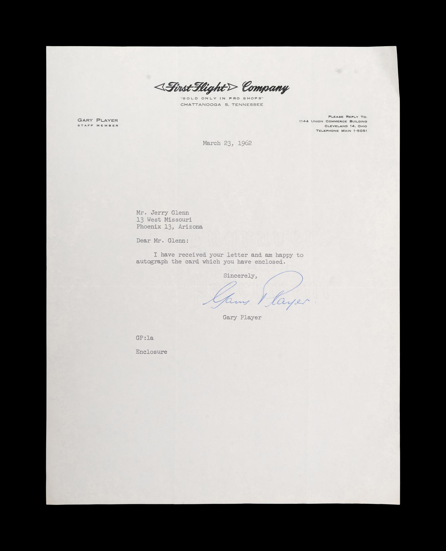 A Group of Two 1960s Personally Signed Letters (TLS) from Arnold Palmer and Gary Player,